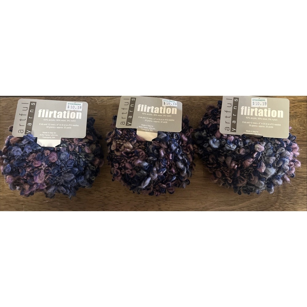 Artful Yarns Flirtation Color 1517 Purples And Blues Brand Lot Of 3 New Italy